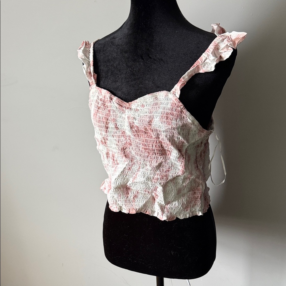 Japna Pink and White Ruffled Camisole